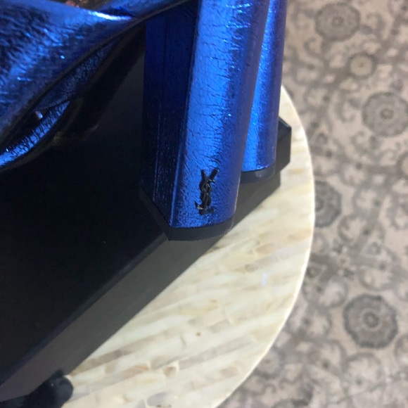 YAL LOULOU 95 SLIDE SANDAL METALLIC FOIL BLUE - Picture 9 of 11